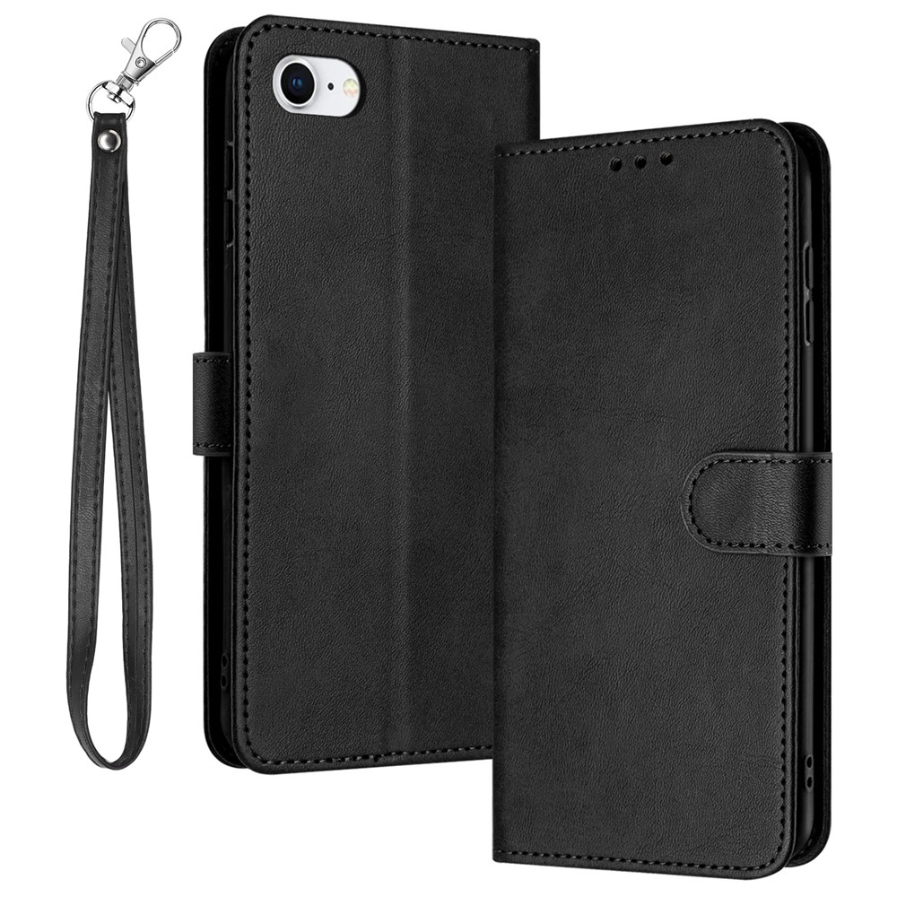 For iPhone 6 / 7 / 8 / SE (2020) / SE (2022) Shockproof Leather Phone Cases Calf Texture Stand Cover Wallet - Black