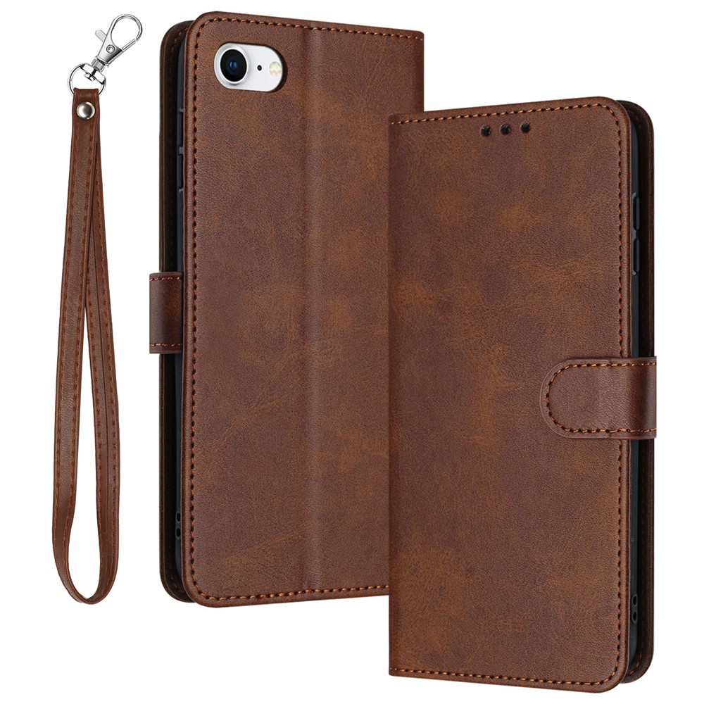 For iPhone 6 / 7 / 8 / SE (2020) / SE (2022) Shockproof Leather Phone Cases Calf Texture Stand Cover Wallet - Brown