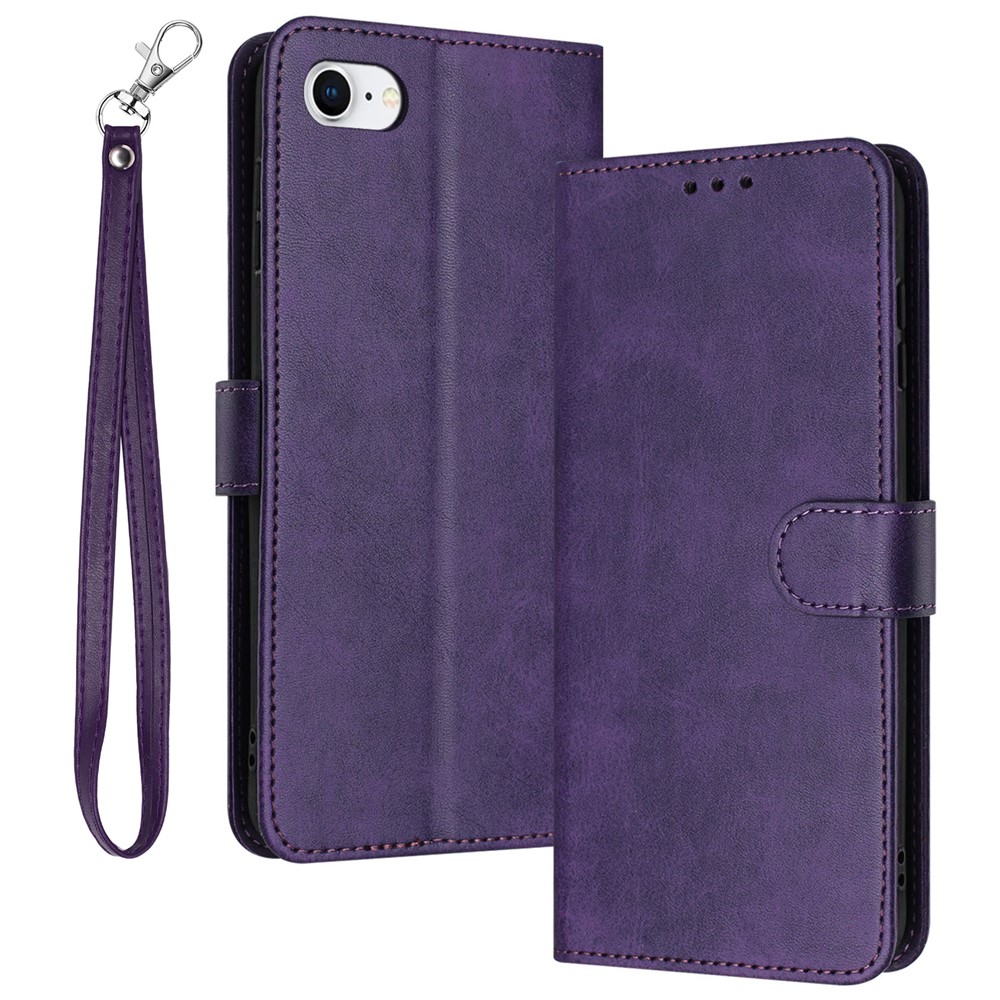 For iPhone 6 / 7 / 8 / SE (2020) / SE (2022) Shockproof Leather Phone Cases Calf Texture Stand Cover Wallet - Purple