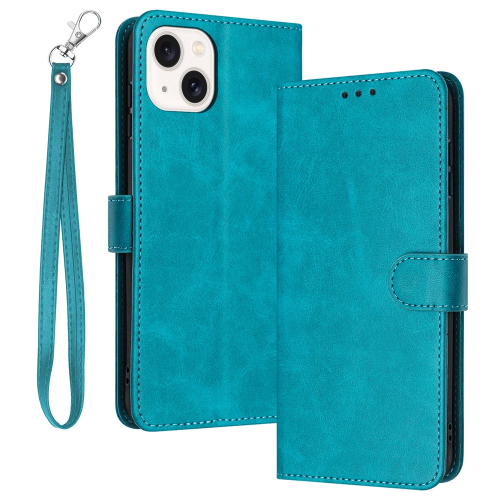 For iPhone 14 Plus / 15 Plus Drop-Proof Case Calf Texture PU Leather Stand Phone Cover - Green