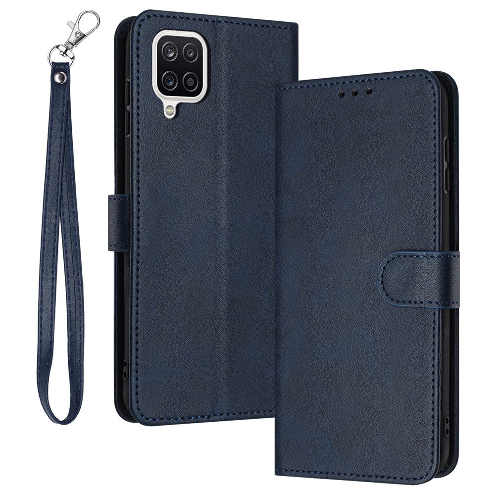 For Samsung Galaxy A12 / M12 / F12 Case Calf Texture Book Style Phone Cover Mobile Accessories   - Sapphire
