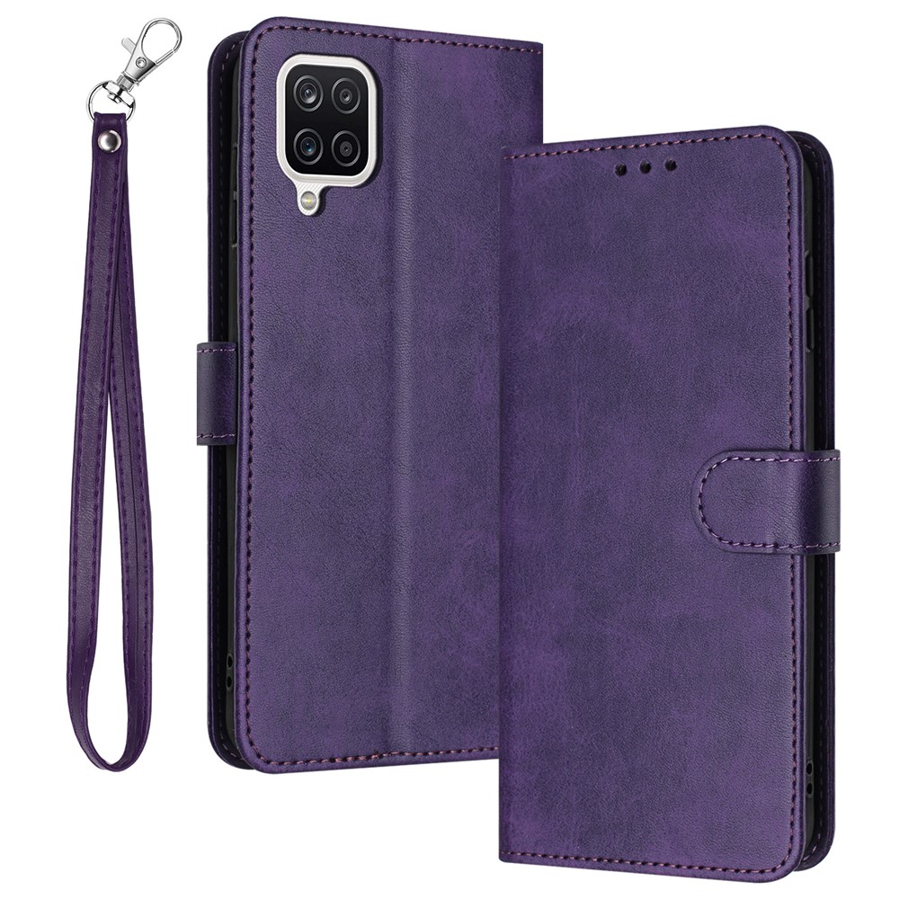For Samsung Galaxy A12 / M12 / F12 Case Calf Texture Book Style Phone Cover Mobile Accessories - Purple