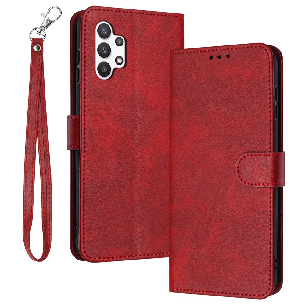 For Samsung Galaxy A32 5G / M32 5G PU Leather Stand Phone Case Calf Texture Wallet Phone Cover - Red