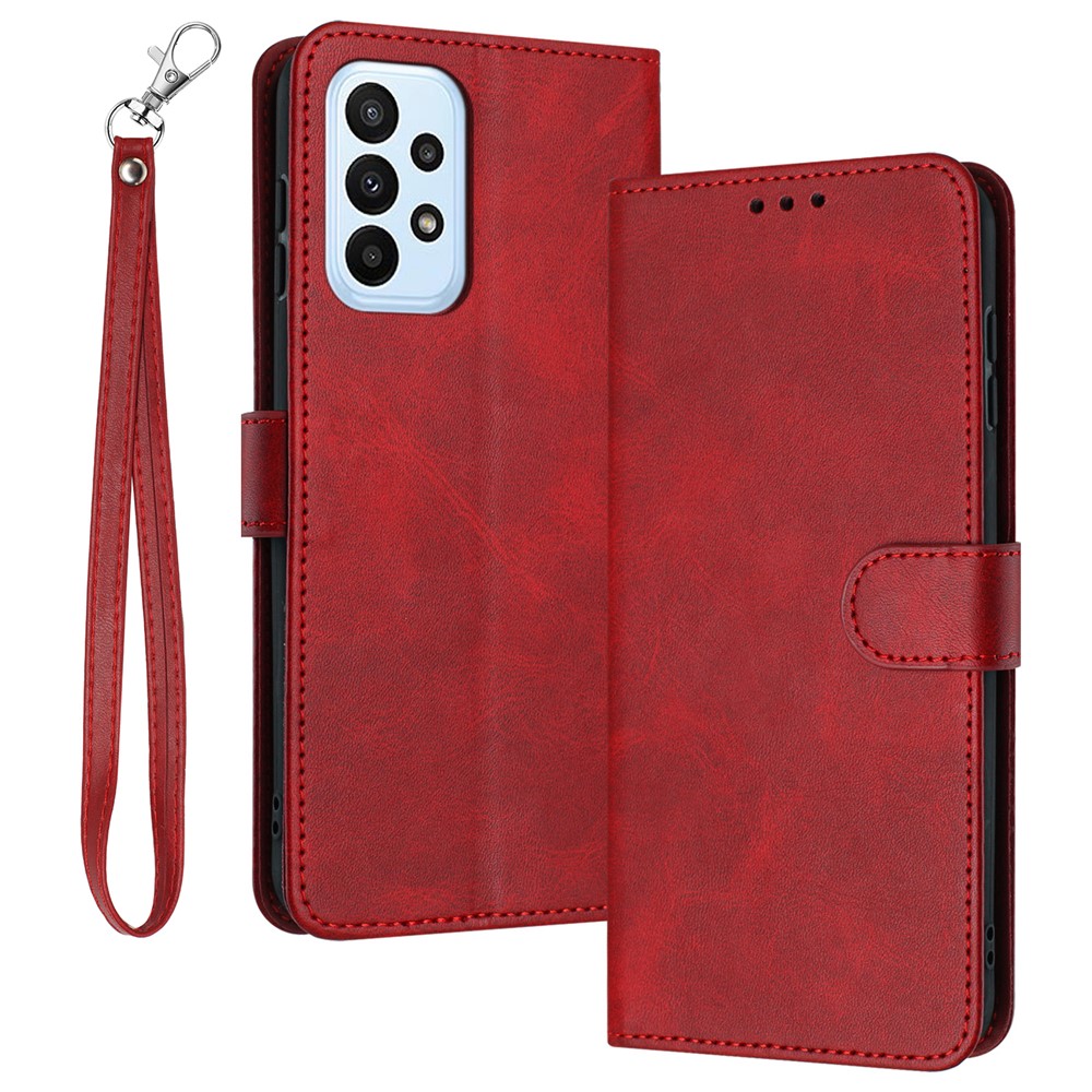 For Samsung Galaxy A32 4G (EU Version) Case Solid Color Flip Stand Leather Cover   Cell Phone Accessories - Red