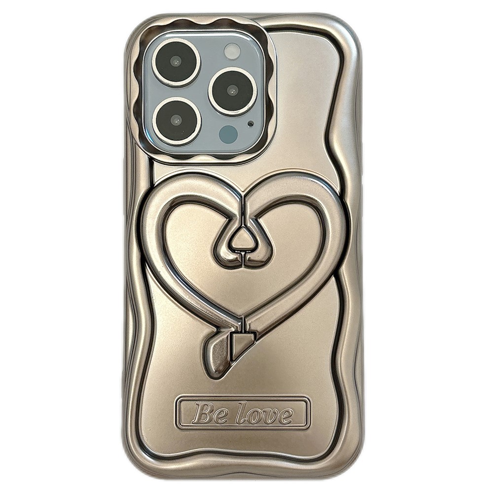 For iPhone 13 Pro Max 6.7 Inch Cover Heart Shape Kickstand TPU Electroplated Cell Phone Case - Titanium Grey