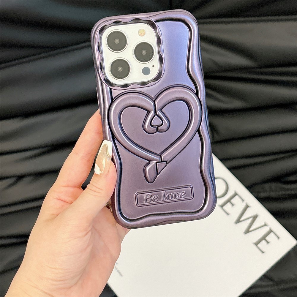 For iPhone 13 Pro Max 6.7 inch Cover Heart Shape Kickstand TPU Electroplated Cell Phone Case - Purple