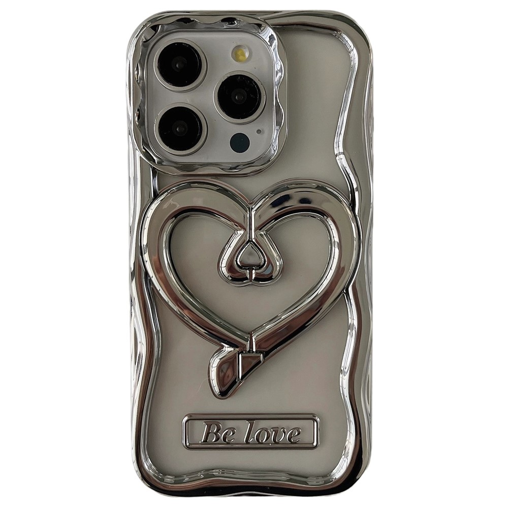 For iPhone 12 Pro Case Stylish Heart Kickstand Phone Cover Electroplated TPU Clear Cell Phone Shell - Silver