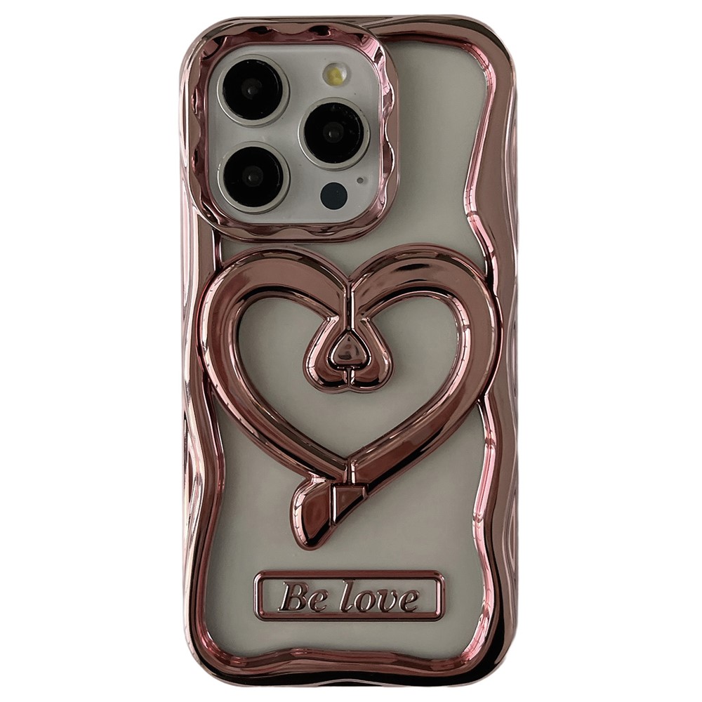 For iPhone 13 Pro 6.1 Inch Case Stylish Heart Kickstand Electroplated TPU Clear Phone Back Cover - Pink