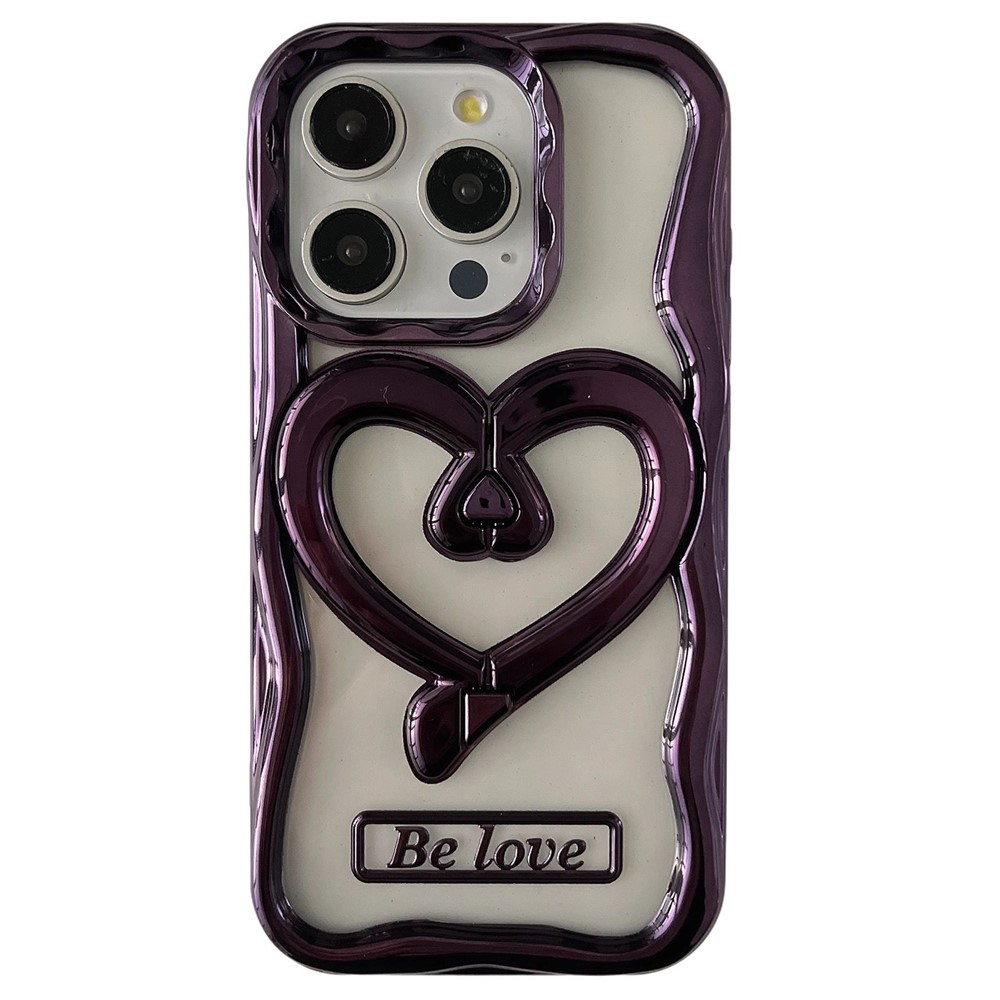 For iPhone 13 Pro 6.1 inch Case Stylish Heart Kickstand Electroplated TPU Clear Phone Back Cover - Purple