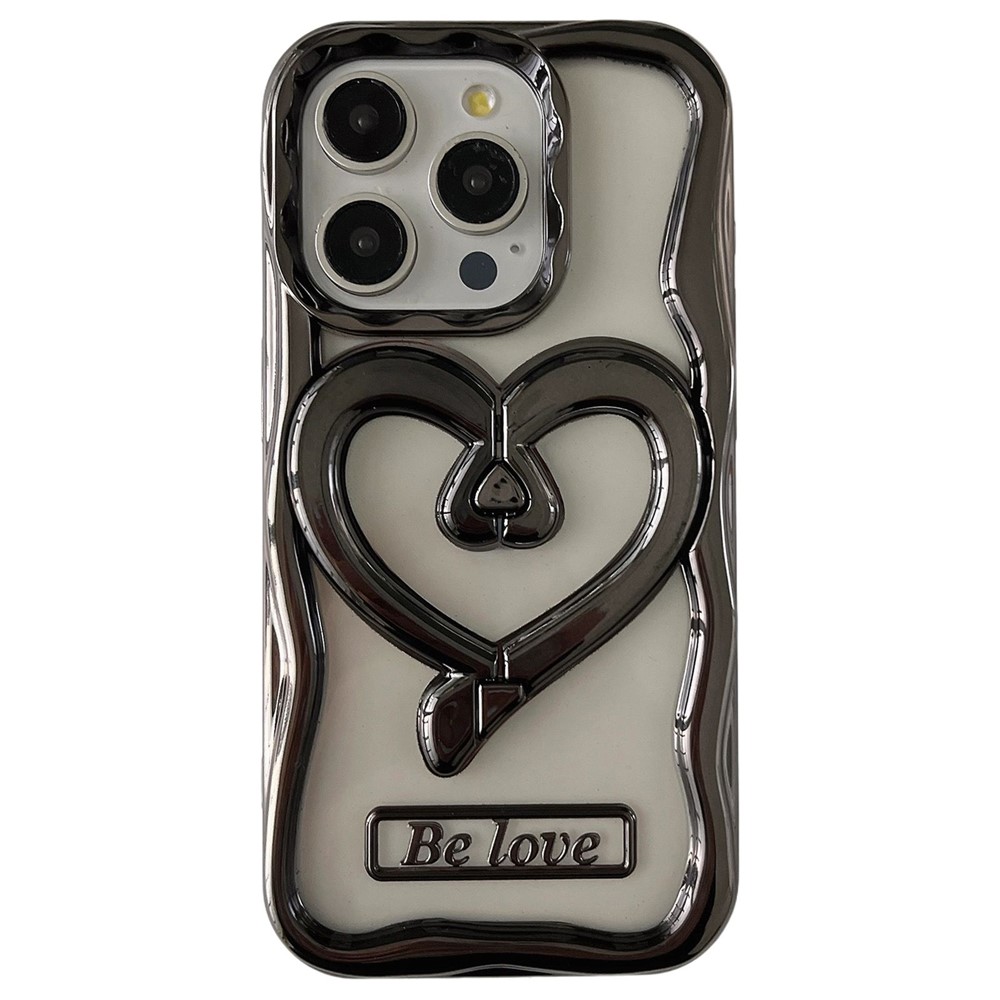 For iPhone 13 Pro 6.1 inch Case Stylish Heart Kickstand Electroplated TPU Clear Phone Back Cover - Black