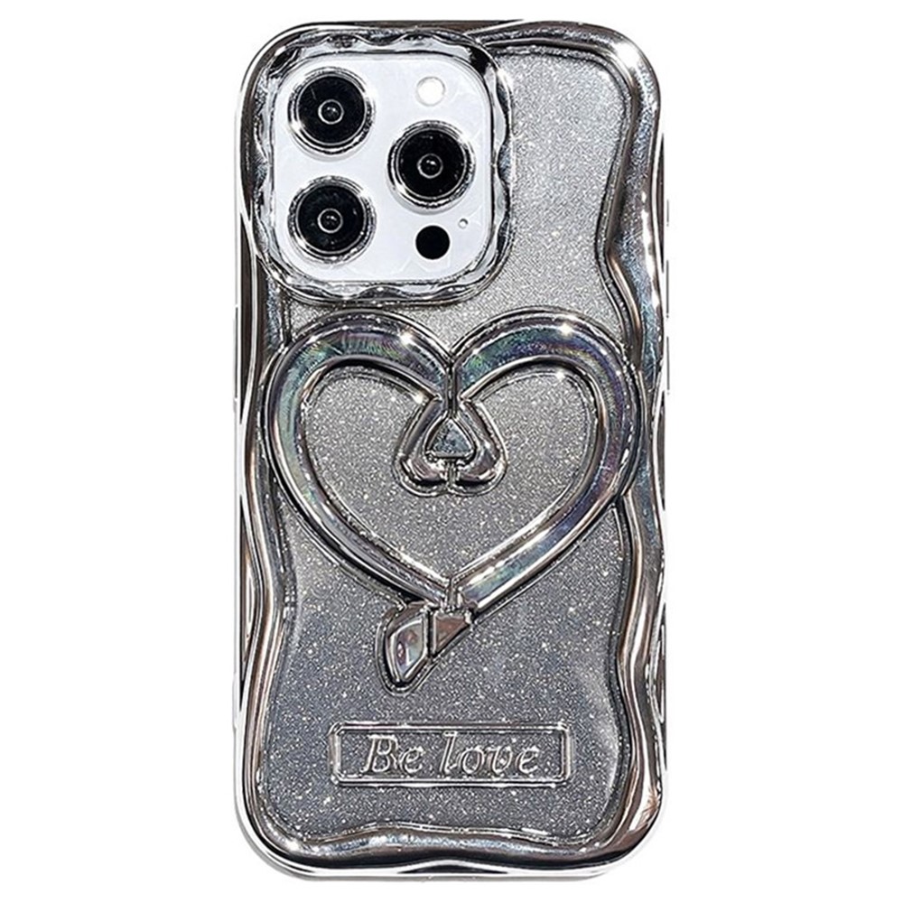 For iPhone 13 Pro Max 6.7 Inch Case Electroplated TPU Clear Phone Kickstand Cover with Glitter Paper - Silver