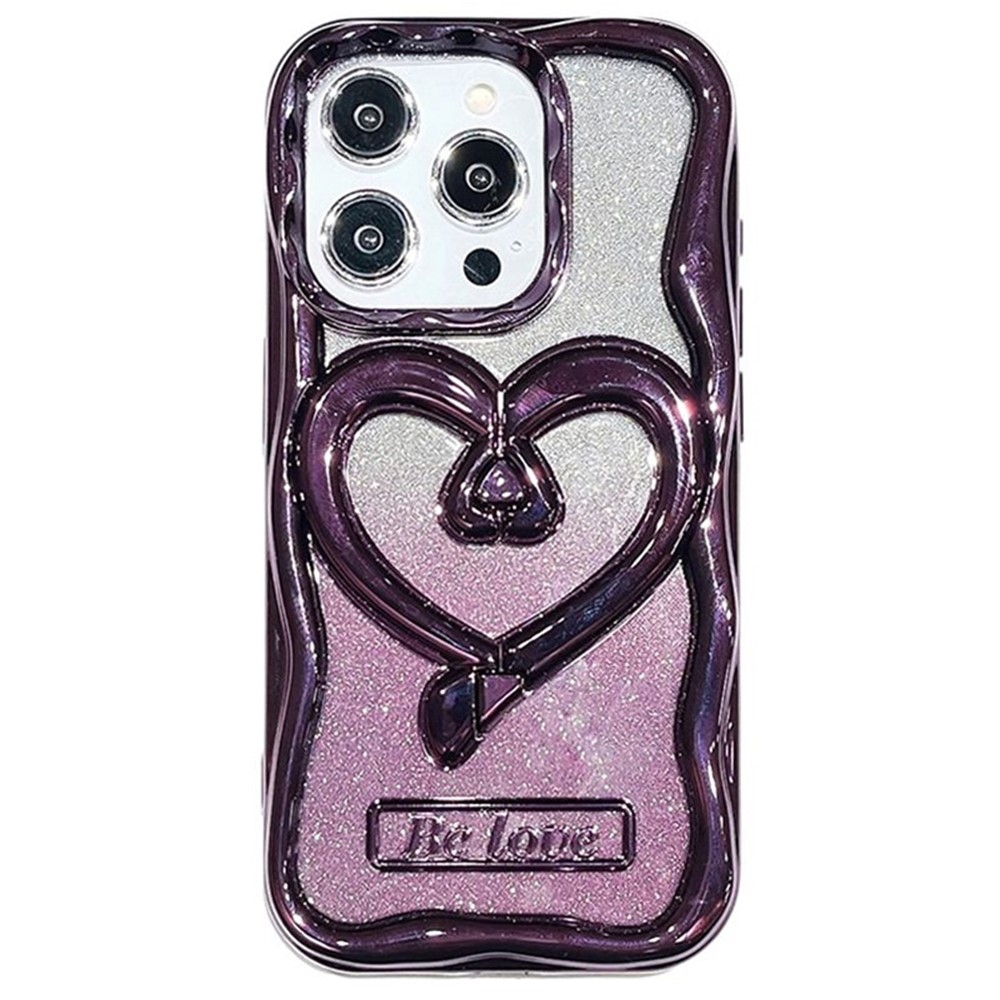 For iPhone 12 Pro Phone Stand Case Electroplated PC Kickstand TPU Cover with Glitter Powder Paper - Purple