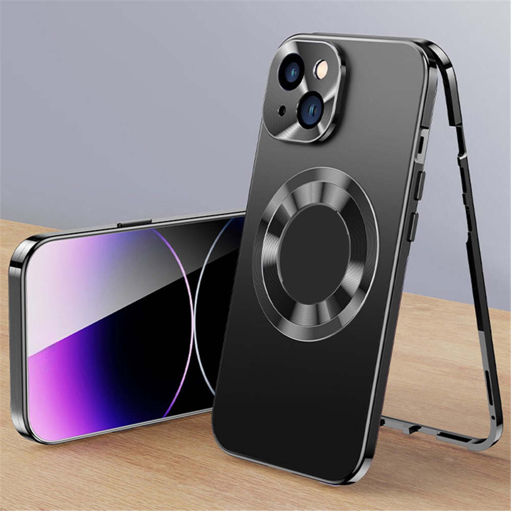 For iPhone 14 Case Compatible with MagSafe  Acrylic+Tempered Glass Clear Phone Case - Black