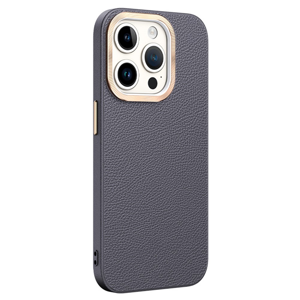 For iPhone 13 Pro Max Shockproof Phone Case Wholesale Phone Cases PU Leather+TPU Shell with Metal Lens Frame - Grey