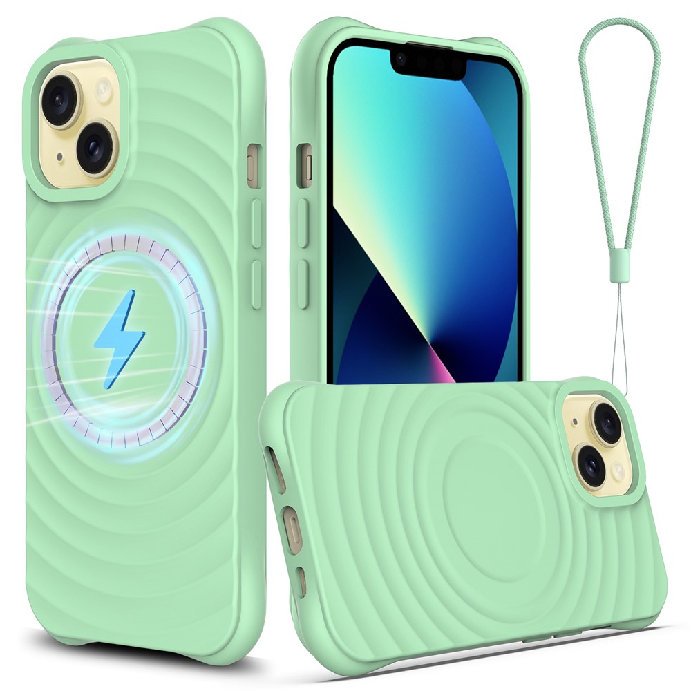 For iPhone 13 Case Compatible with MagSafe Ripple Texture Liquid Silicone Soft Phone Cover - Green