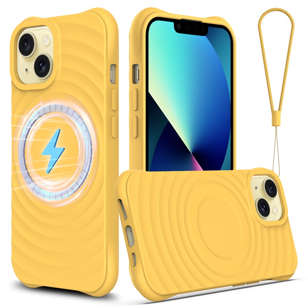 For iPhone 13 Case Compatible with MagSafe Ripple Texture Liquid Silicone Soft Phone Cover - Yellow