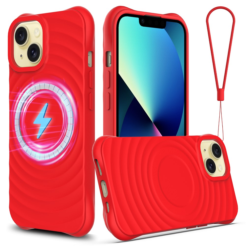 For iPhone 13 Case Compatible with MagSafe Ripple Texture Liquid Silicone Soft Phone Cover - Red