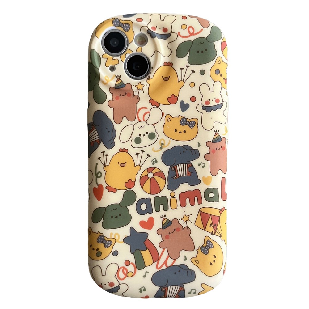 For iPhone 14 Cover Lovely Circus Animals Liquid Silicone Anti-Scratch Phone Case