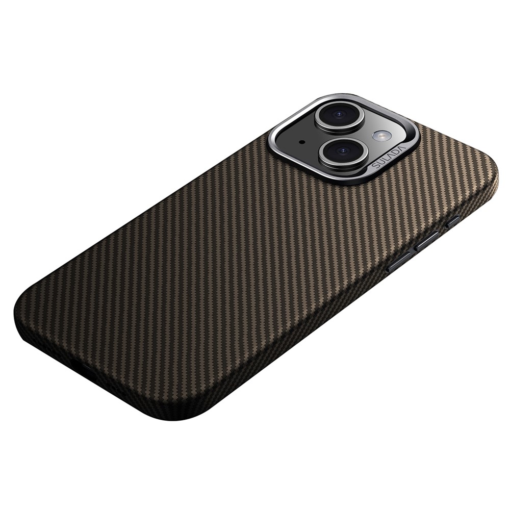 SULADA For iPhone 14 Case Carbon Fiber Texture PU+TPU Slim Phone Cover Compatible with Magsafe - Brown