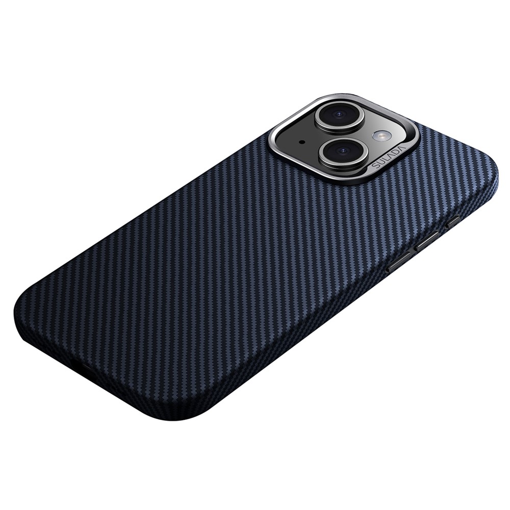 SULADA For iPhone 14 Case Carbon Fiber Texture PU+TPU Slim Phone Cover Compatible with Magsafe - Blue