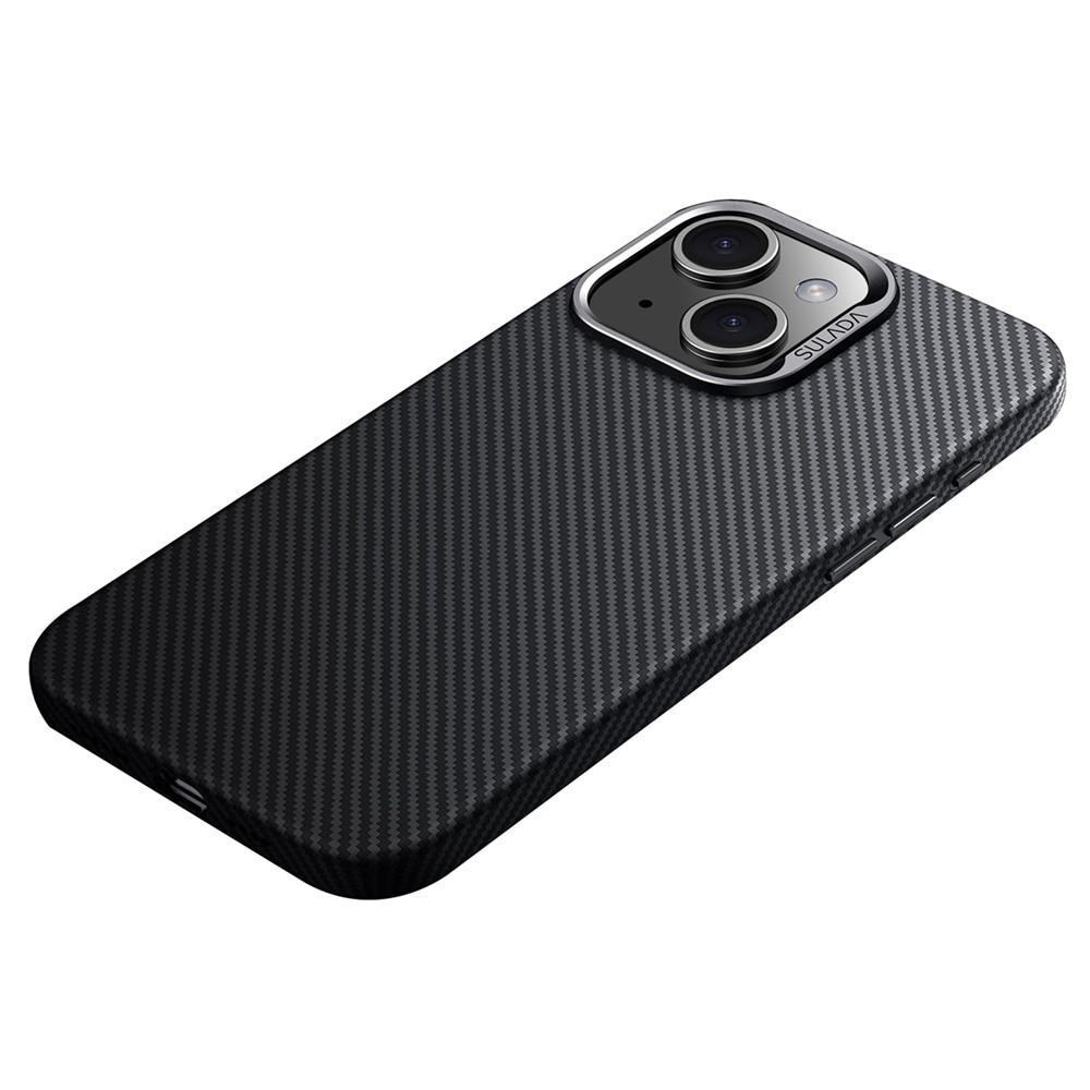 SULADA For iPhone 14 Case Carbon Fiber Texture PU+TPU Slim Phone Cover Compatible with Magsafe - Black
