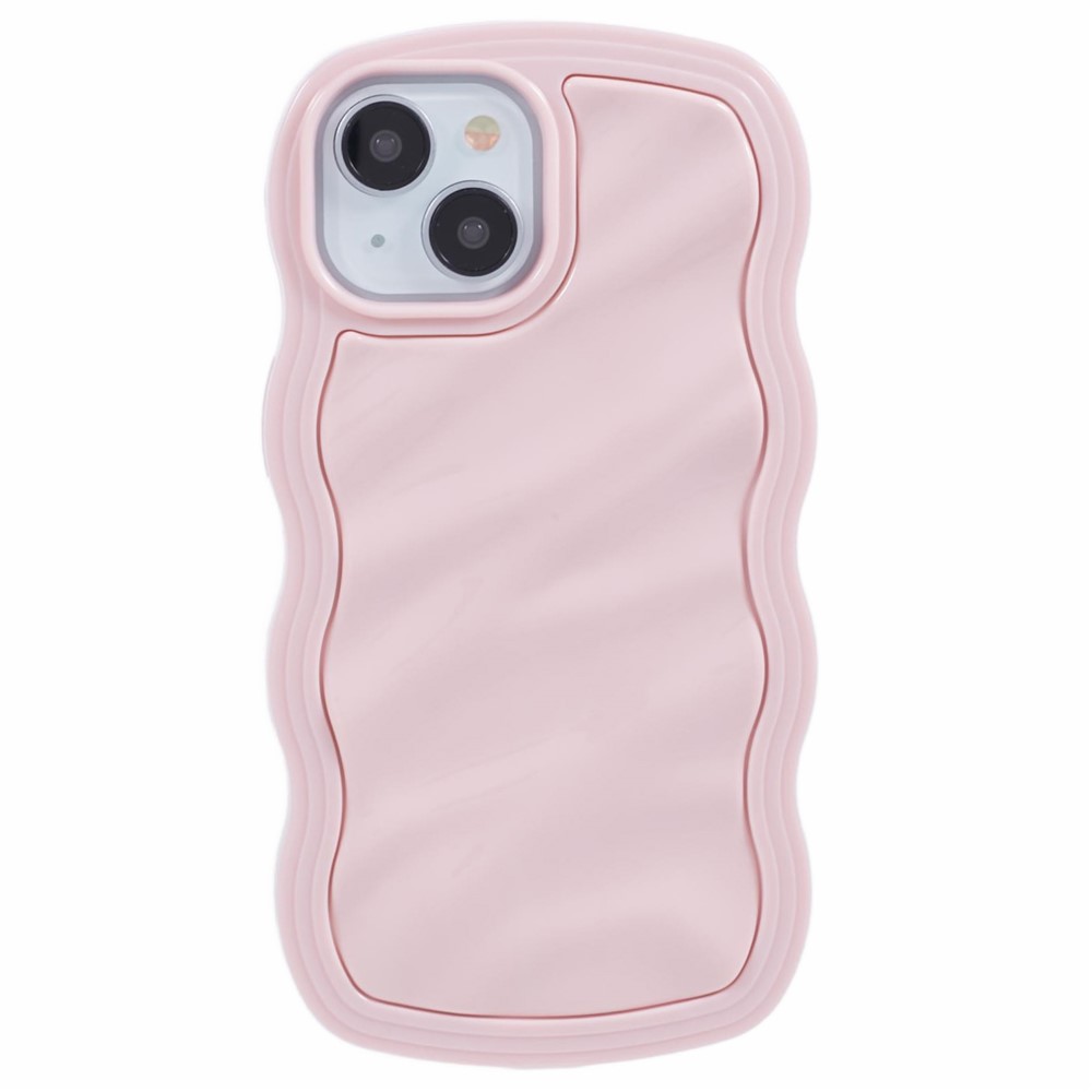 WT Series for iPhone 14 Case Anti-Slip Grip Wave Curly Frame Shape TPU+PC Phone Cover - Pink