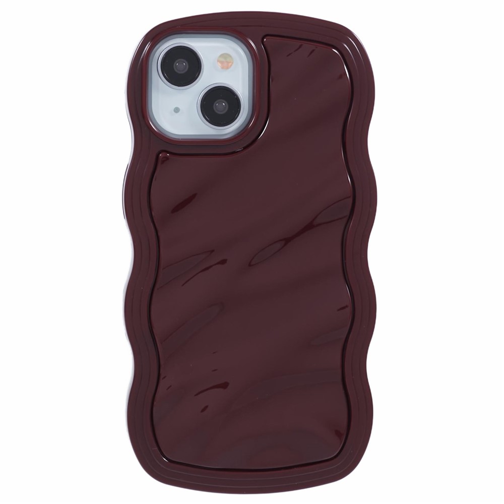 WT Series for iPhone 14 Case Anti-Slip Grip Wave Curly Frame Shape TPU+PC Phone Cover - Wine Red