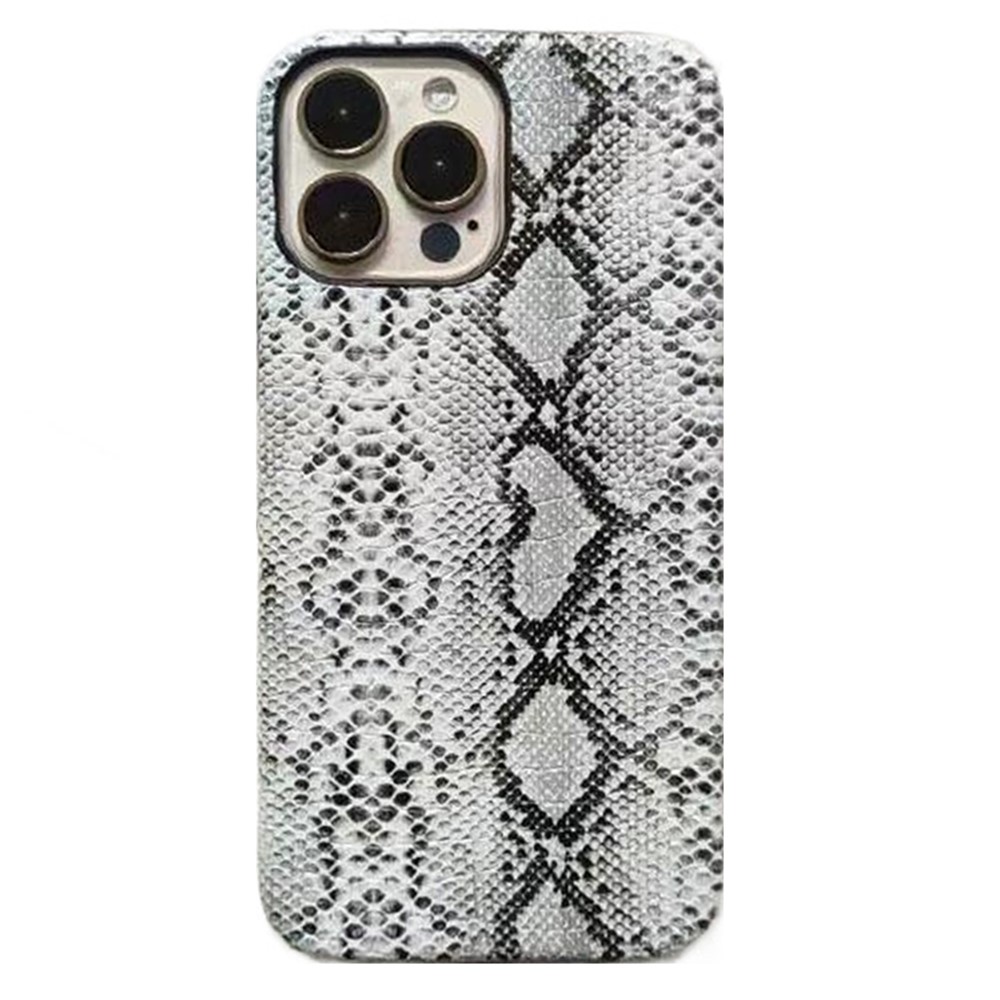 For iPhone 13 Pro Max Snake Texture Phone Case PC+PU Leather Back Cover (Not Complete Covering) - White