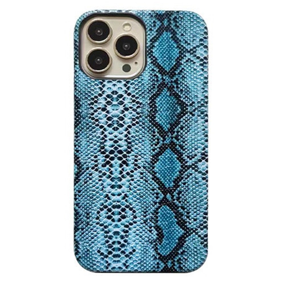 For iPhone 13 Pro 6.1 inch Case PC+PU Leather Snake Texture Phone Cover with Incomplete Edge - Blue