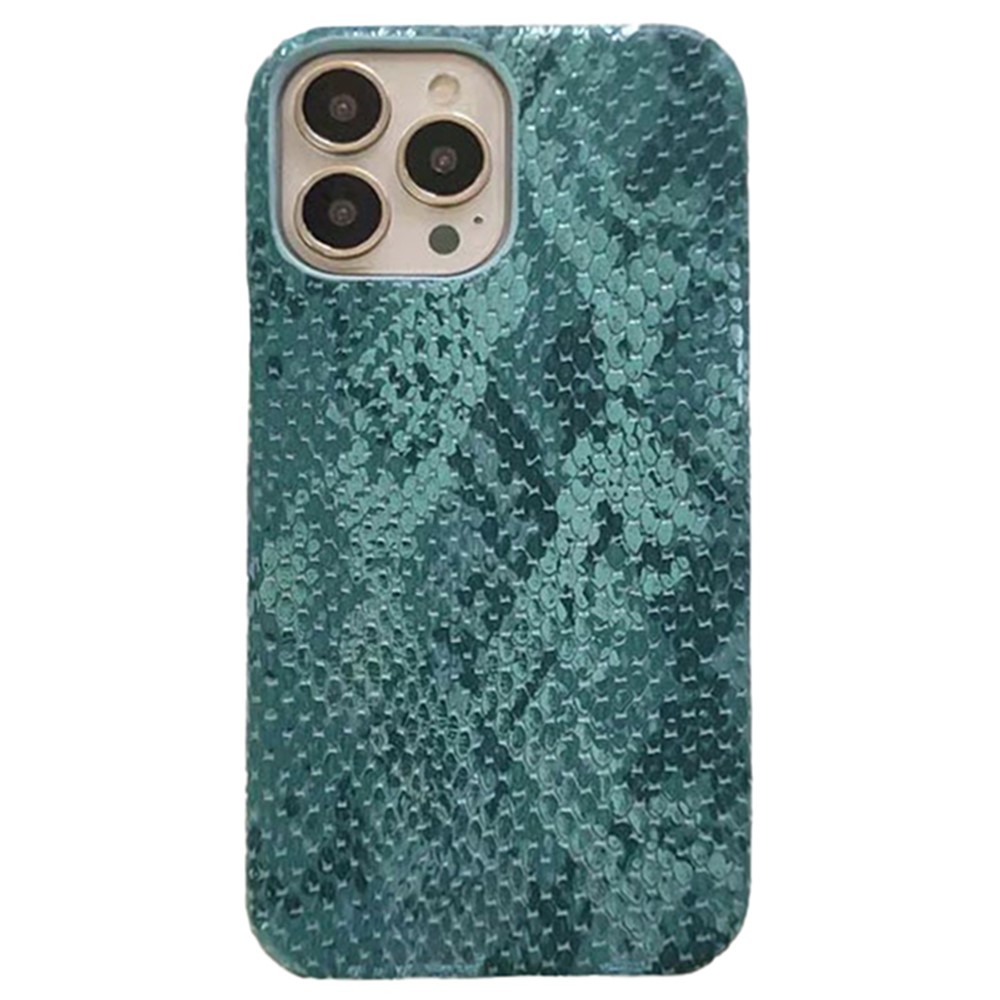 Wholesale Phone Case for iPhone 13 Pro Max PU Leather+PC Phone Cover with Lacquered Snake Texture - Blackish Green