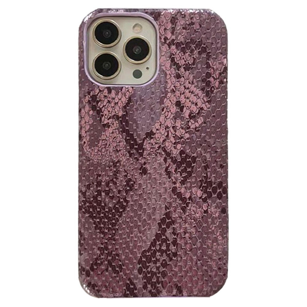 Wholesale Phone Case for iPhone 13 Pro Max PU Leather+PC Phone Cover with Lacquered Snake Texture - Wine Red