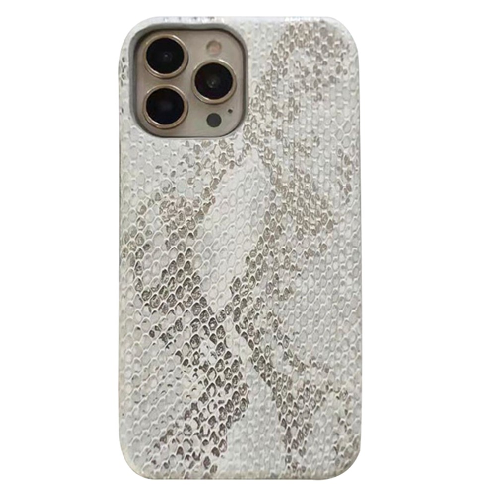 Wholesale Phone Case for iPhone 13 Pro Max PU Leather+PC Phone Cover with Lacquered Snake Texture - White