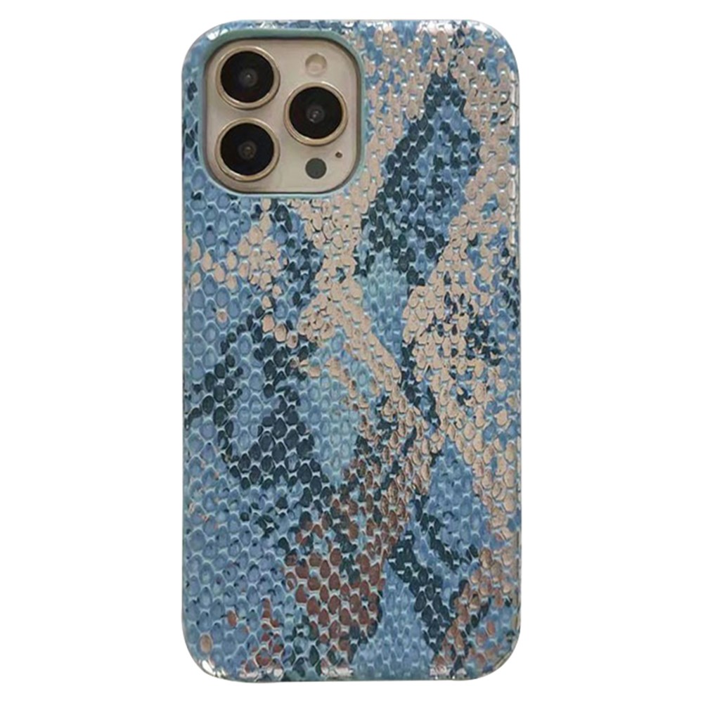 For iPhone 13 Pro Wholesale Mobile Supplier Phone Case PU Leather+PC Shell with Lacquered Snake Texture - Sky Blue