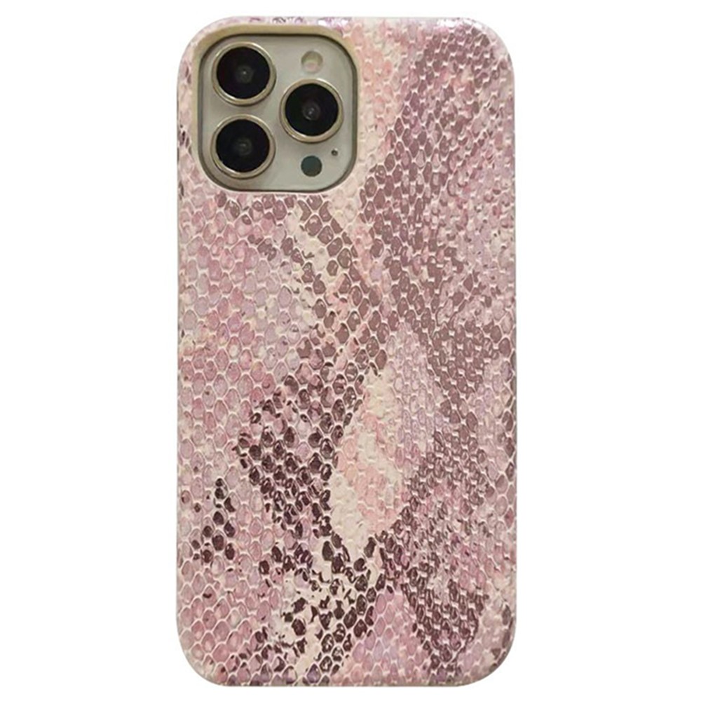 For iPhone 13 Pro Wholesale Mobile Supplier Phone Case PU Leather+PC Shell with Lacquered Snake Texture - Pink