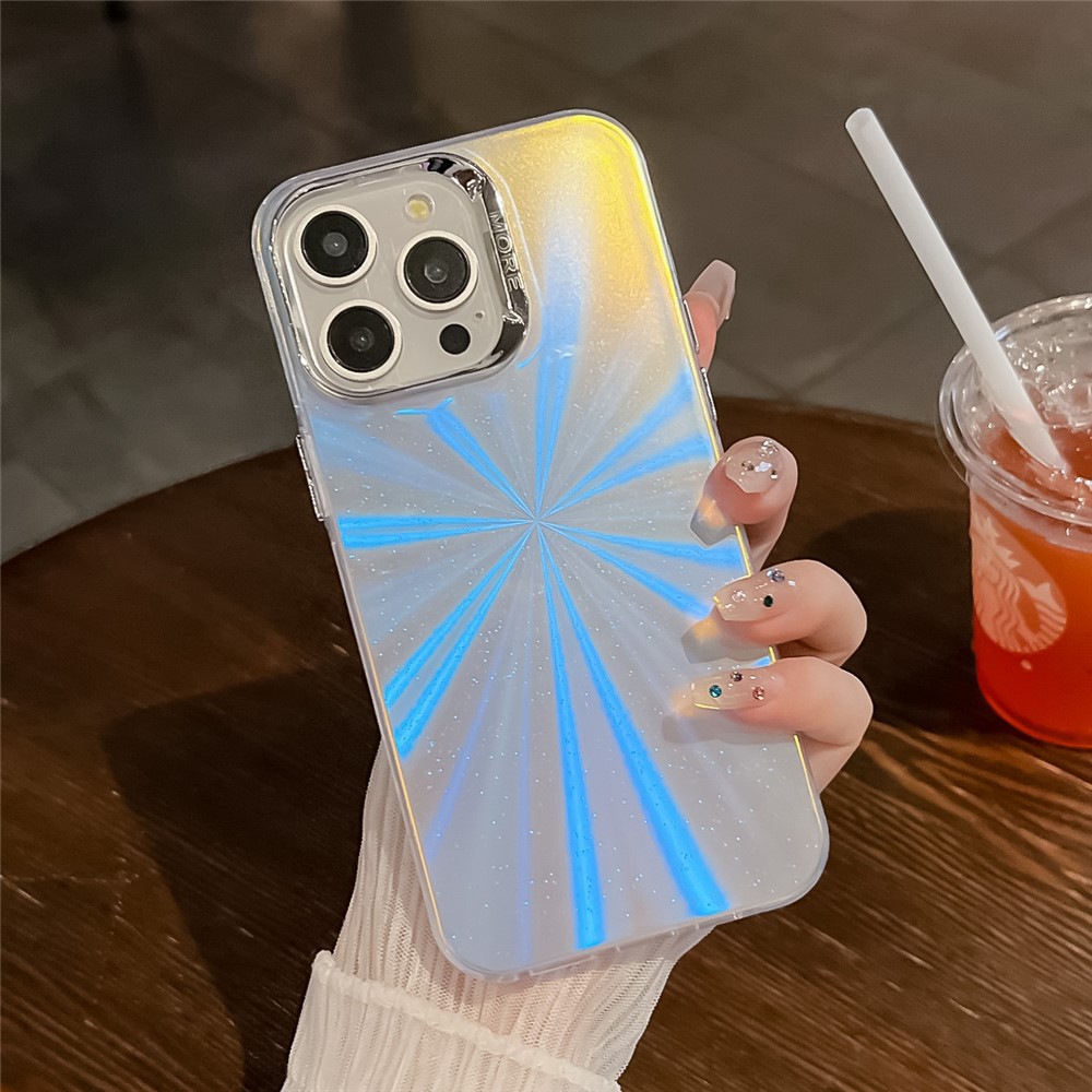 For iPhone 13 Pro Max Case Silicone+PC Cell Back Cover IMD Laser Texture Matte Phone Shell - AK2