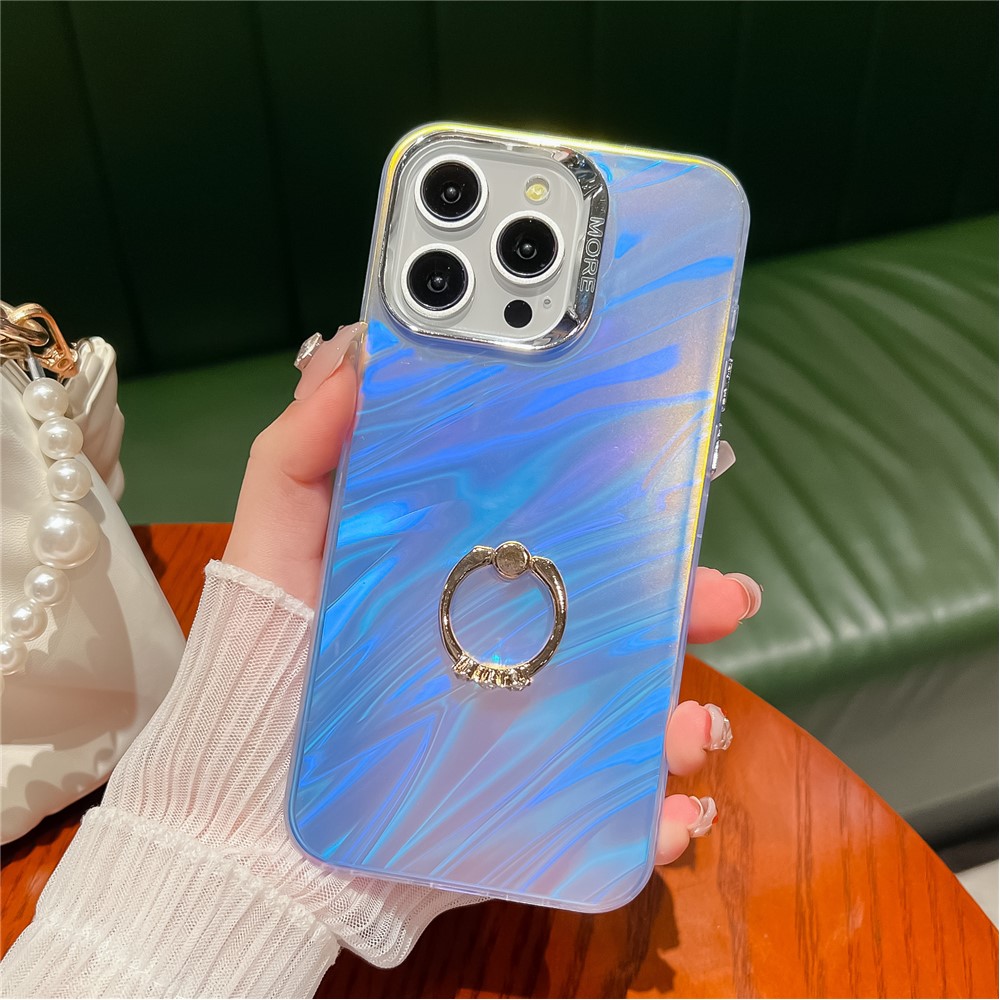 For iPhone 13 Pro Max IMD Electroplating Phone Case PC+TPU Matte Cover with Ring Kickstand - AR4