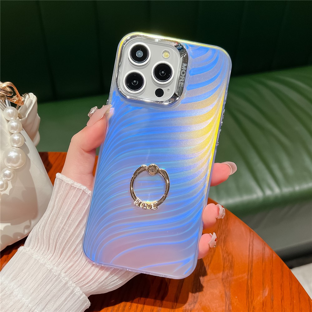 For iPhone 13 Pro Max IMD Electroplating Phone Case PC+TPU Matte Cover with Ring Kickstand - AR6