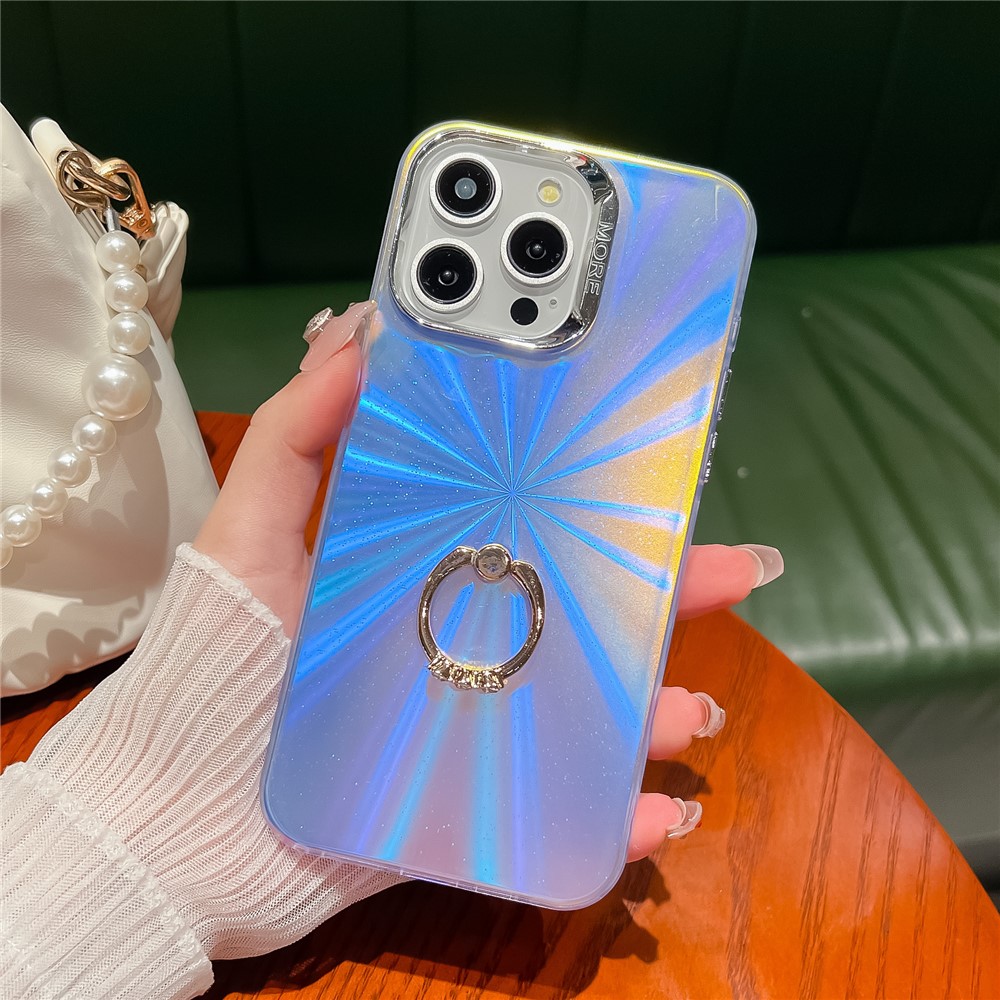 For iPhone 13 Pro IMD Electroplating Phone Case PC+TPU Mobile Phone Shell with Kickstand Ring Holder - AR2