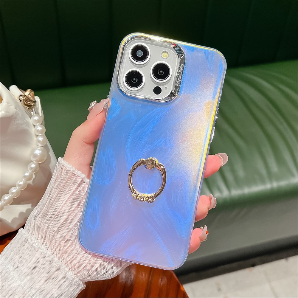 For iPhone 13 Pro IMD Electroplating Phone Case PC+TPU Mobile Phone Shell with Kickstand Ring Holder - AR3