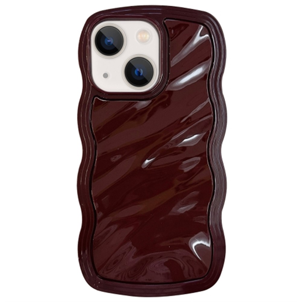 For iPhone 13 TPU Case Water Ripple Wave Frame Protective Phone Cover - Wine Red