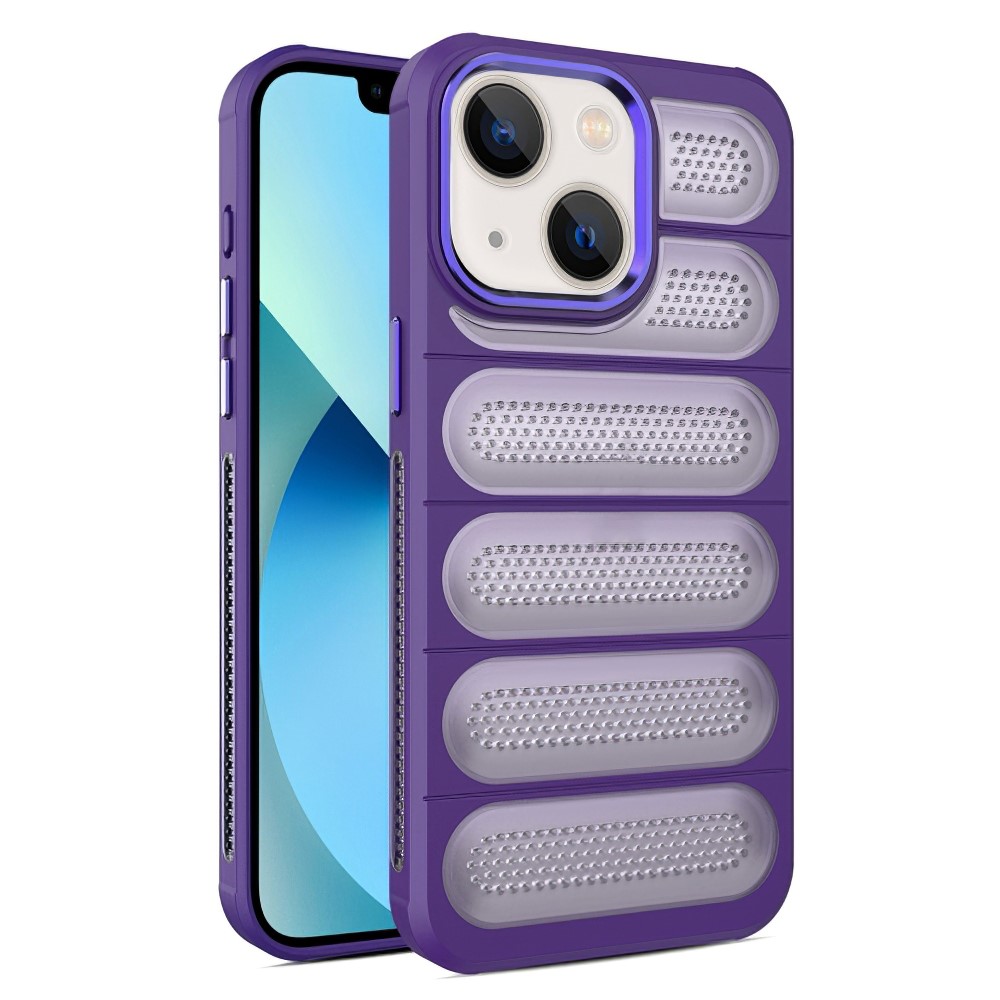 For iPhone 14 Case Mesh Breathable PC+TPU Translucent Matte Back Phone Cover - Dark Purple