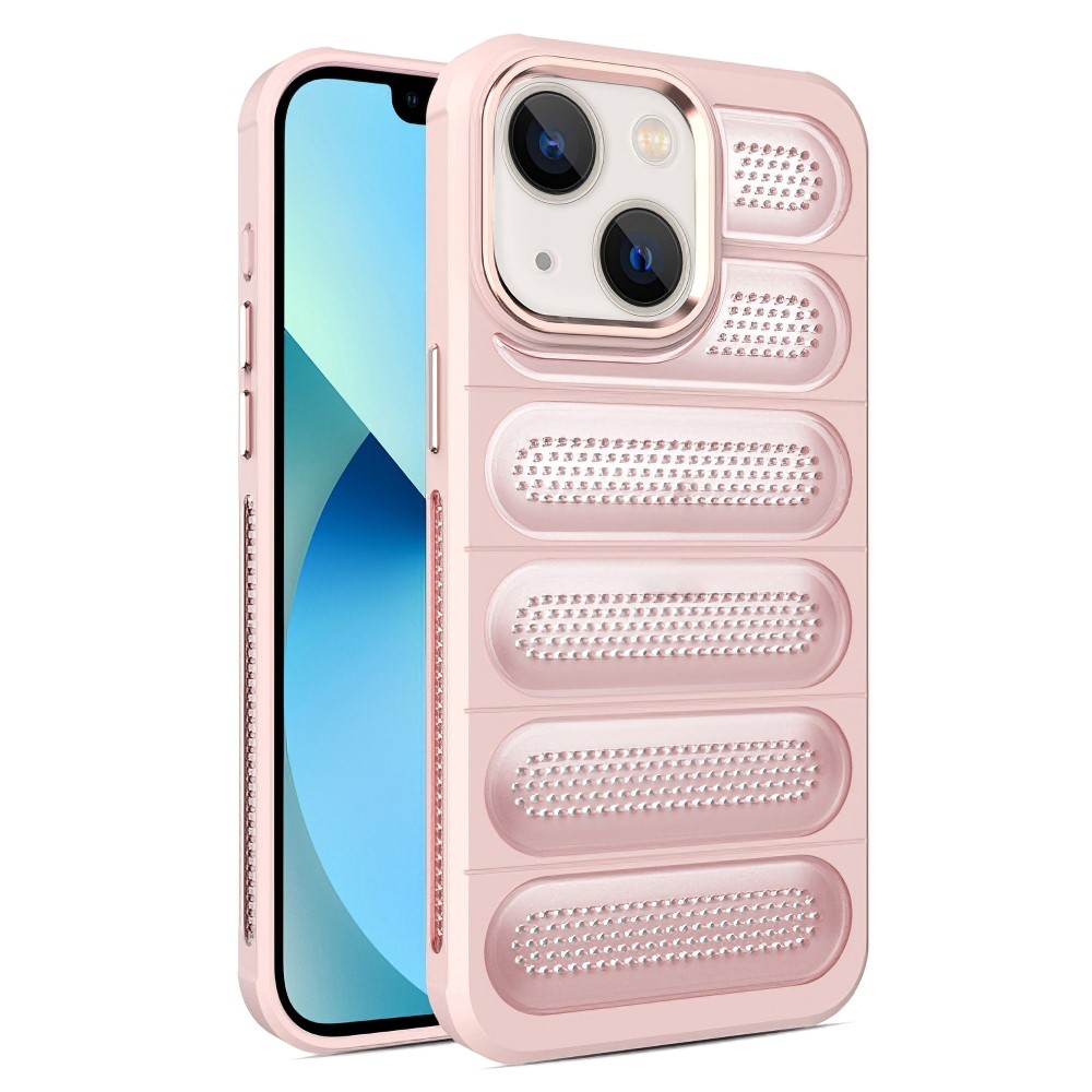 For iPhone 14 Case Mesh Breathable PC+TPU Translucent Matte Back Phone Cover - Pink