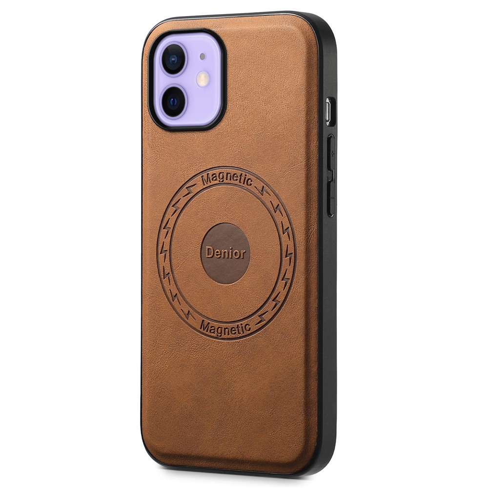 DENIOR A11 For iPhone 12 / 12 Pro Magnetic Case Retro PU+PC+TPU Shockproof Phone Cover - Brown