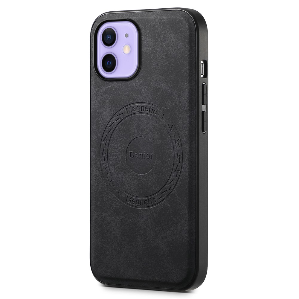 DENIOR A11 For iPhone 12 / 12 Pro Magnetic Case Retro PU+PC+TPU Shockproof Phone Cover - Black