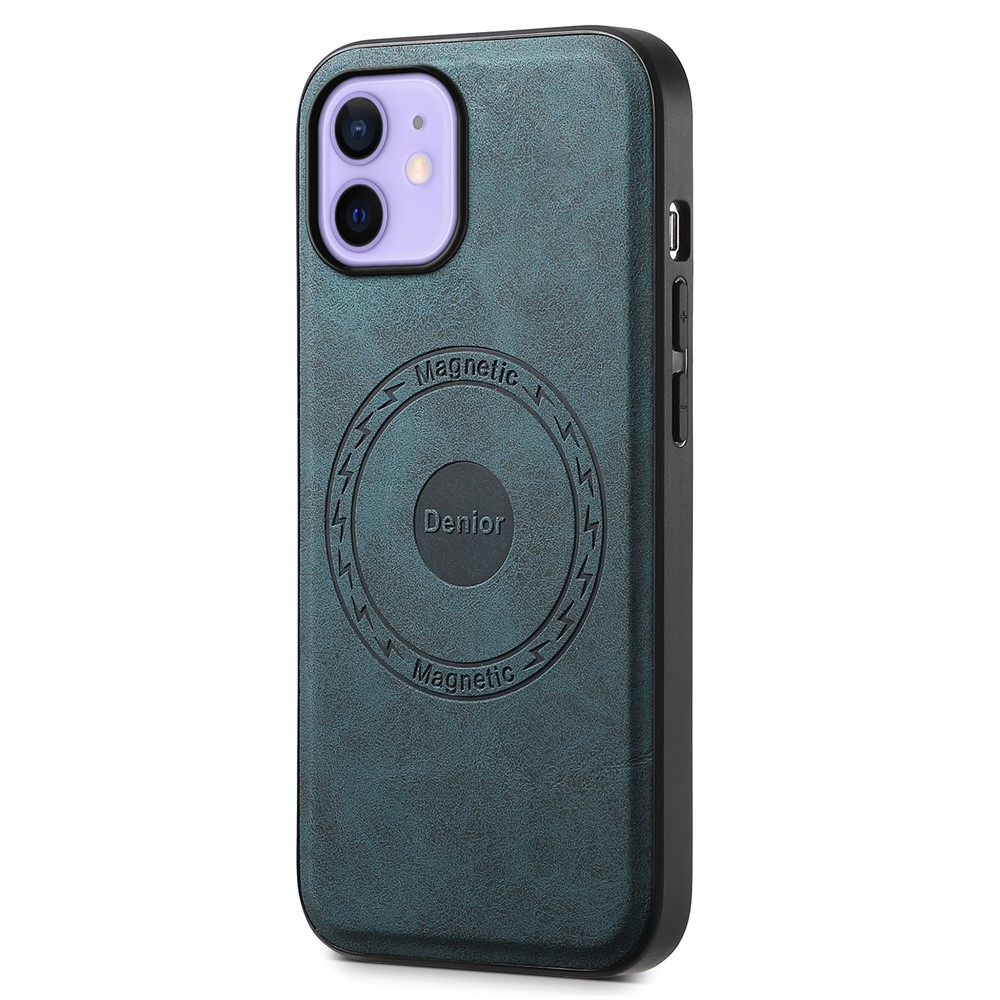 DENIOR A11 For iPhone 12 / 12 Pro Magnetic Case Retro PU+PC+TPU Shockproof Phone Cover - Blue