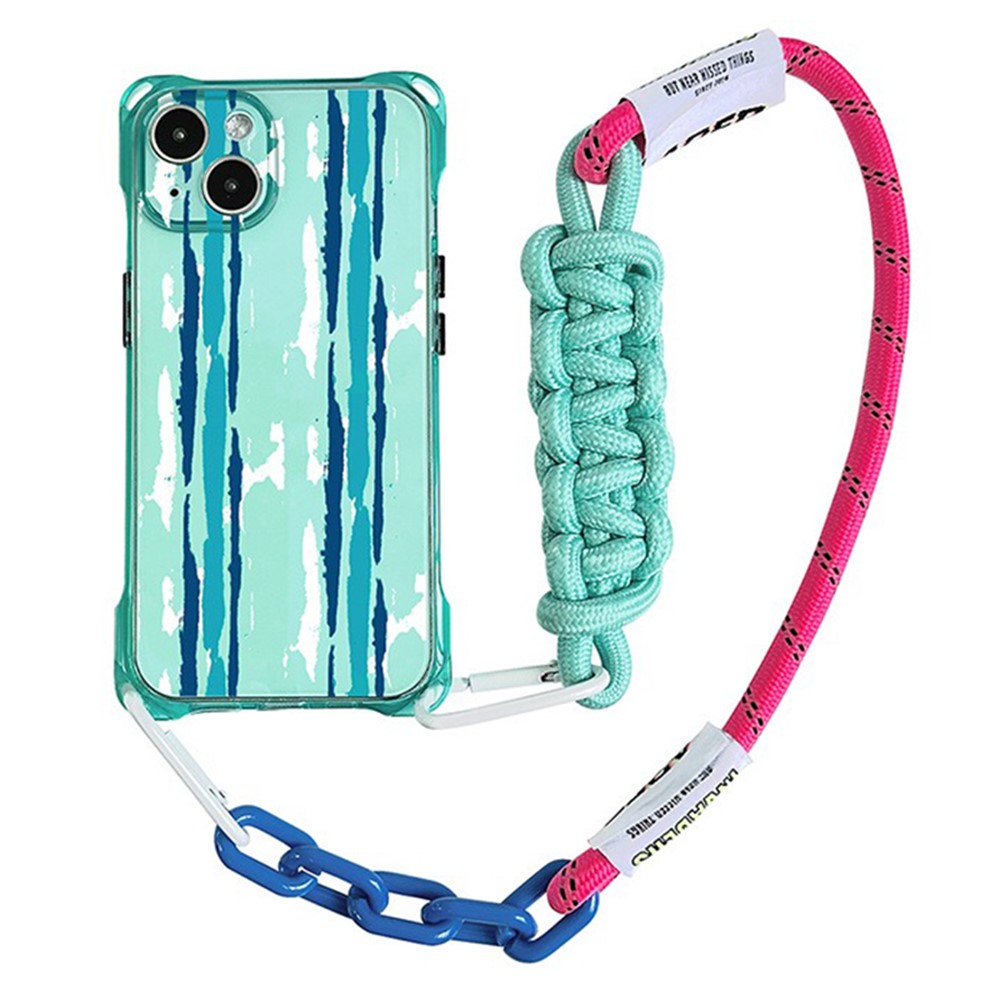 TPU Phone Cover for iPhone 14 Cases Pattern Design Cell Phone Shell with Carrying Strap