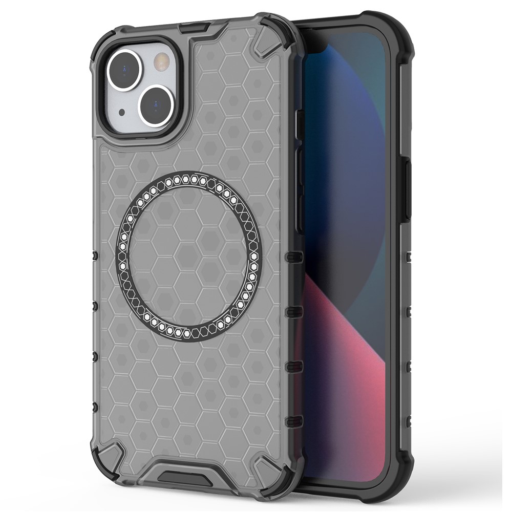 For iPhone 13 Case Compatible with MagSafe TPU+PC Honeycomb Phone Cover - Grey