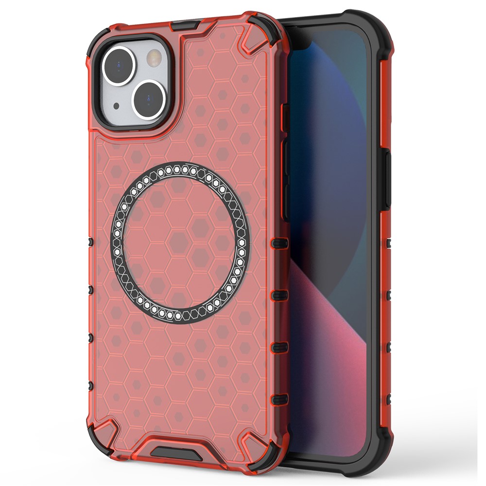 For iPhone 13 Case Compatible with MagSafe TPU+PC Honeycomb Phone Cover - Red