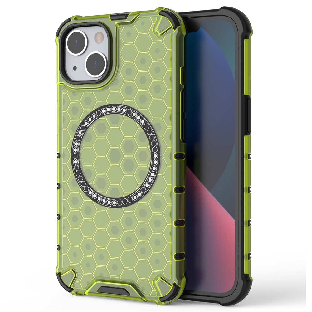 For iPhone 13 Case Compatible with MagSafe TPU+PC Honeycomb Phone Cover - Green