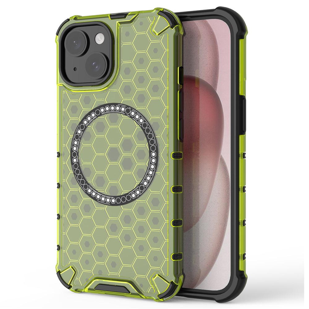 For iPhone 14 Magnetic Phone Case TPU+PC Honeycomb Design Phone Cover - Green